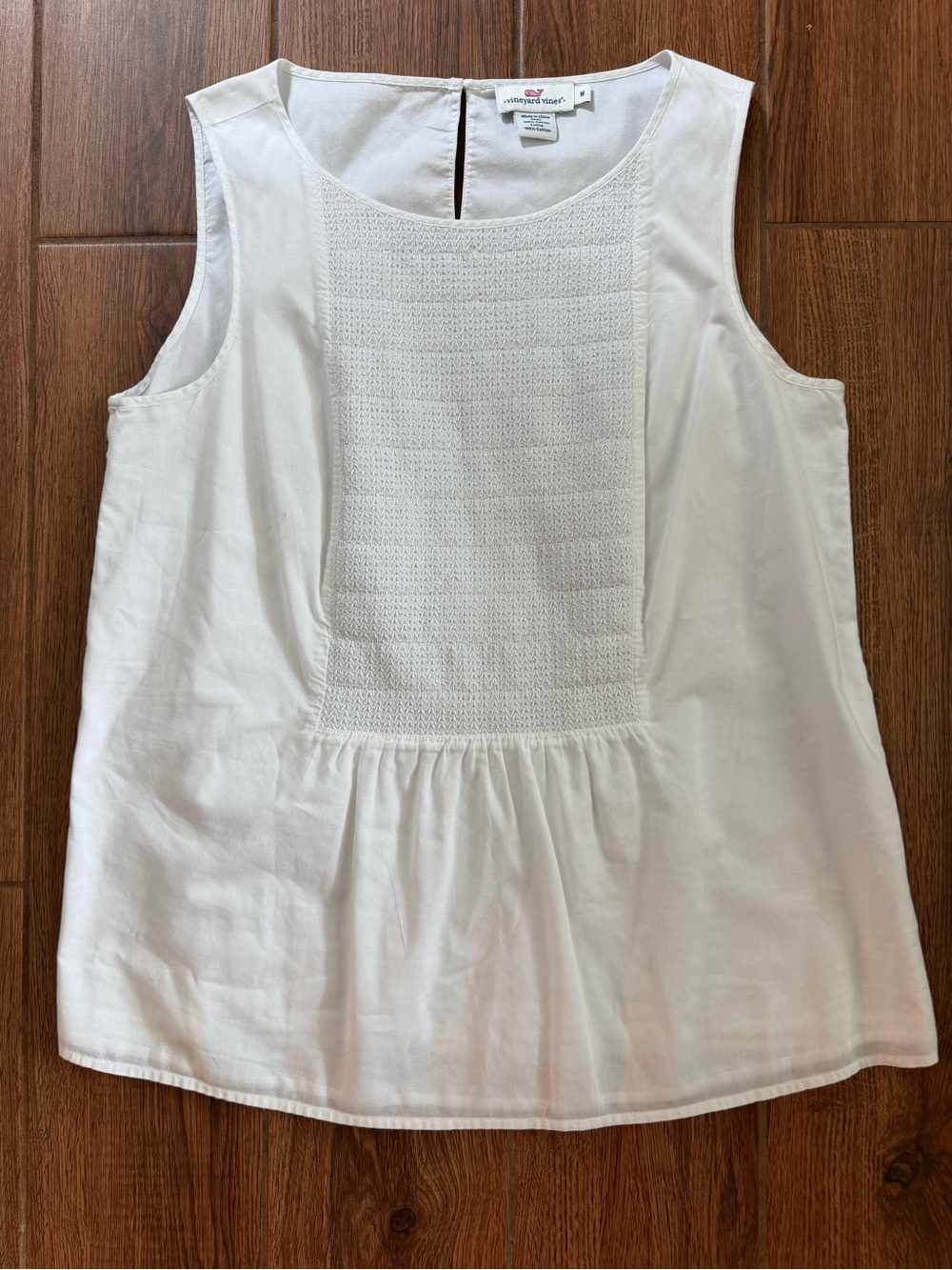 Vineyard Vines White Sleeveless Crochet-Front Cotton Camisole